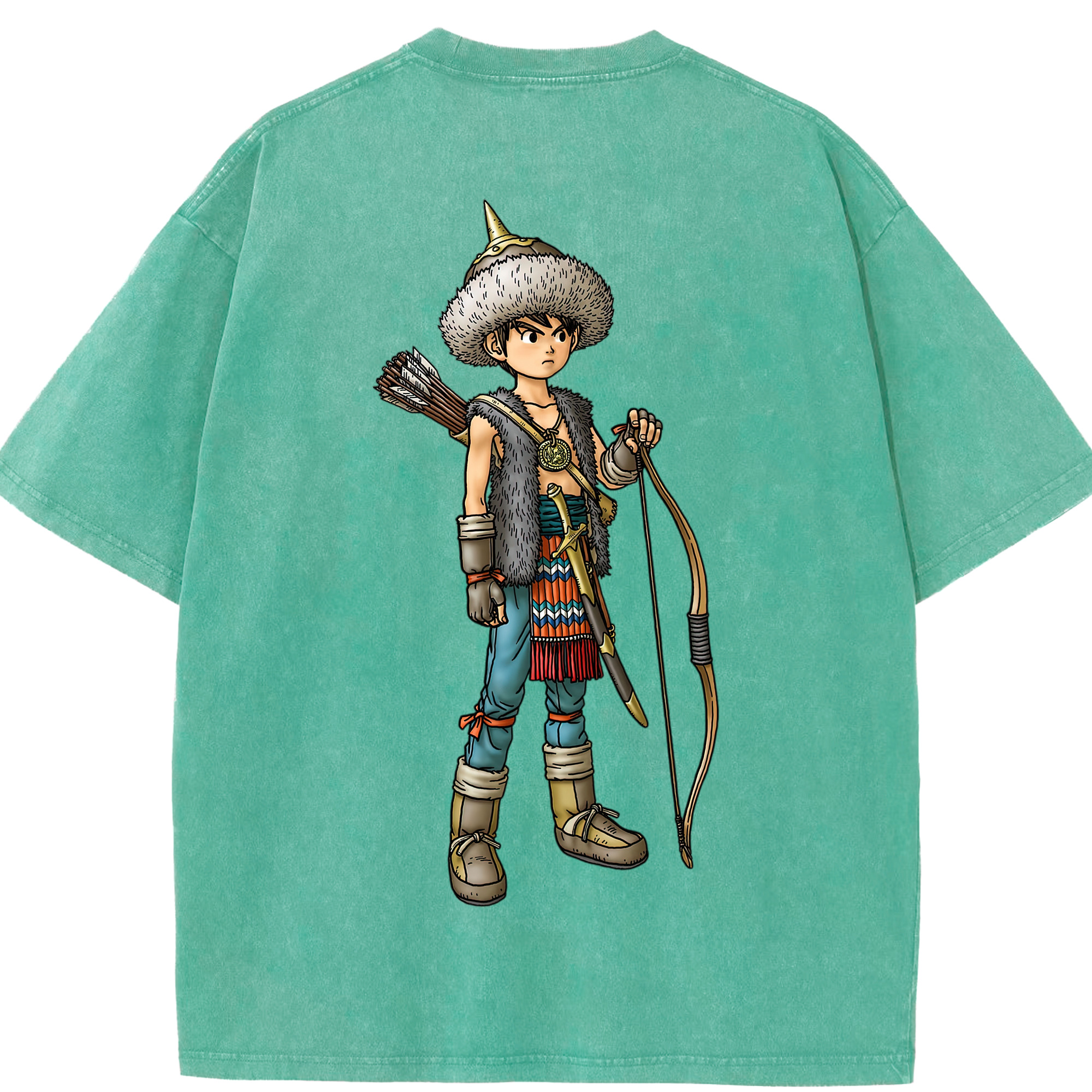（画像用） ドラゴンクエスト Doragon Kuesuto Dragon Quest 綿100% ヴィンテージ風 半袖Tシャツ（背面プリント）